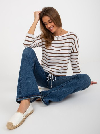 Hurt Ecru-brown striped blouse with 3/4 sleeve BASIC FEEL GOOD.
