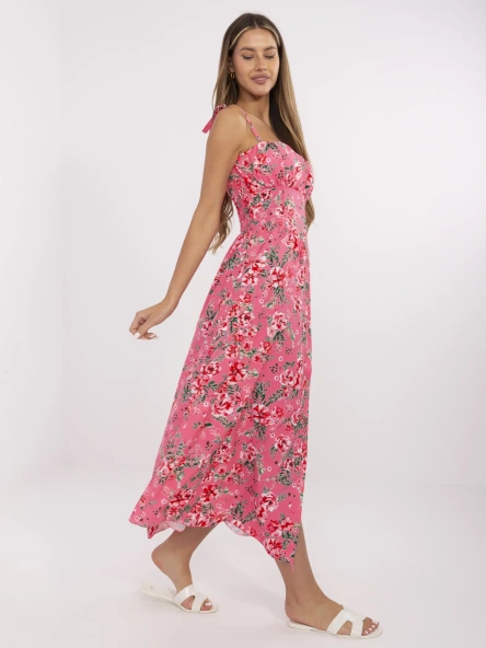 Pink summer dress with a corset waist.