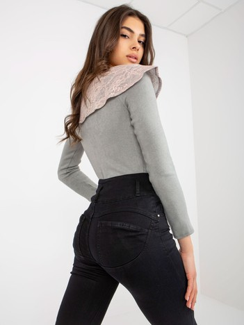 Wholesale gray-light pink women's blouse with lace collar.