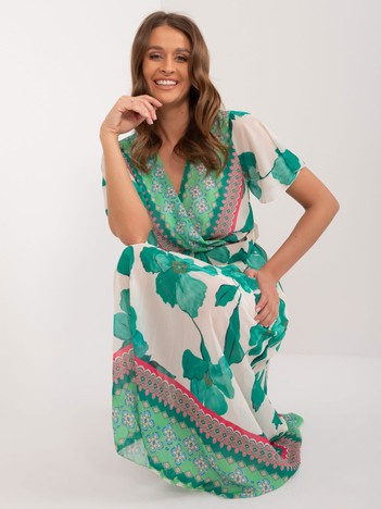 Hurt Green-beige women's dress with a belt.