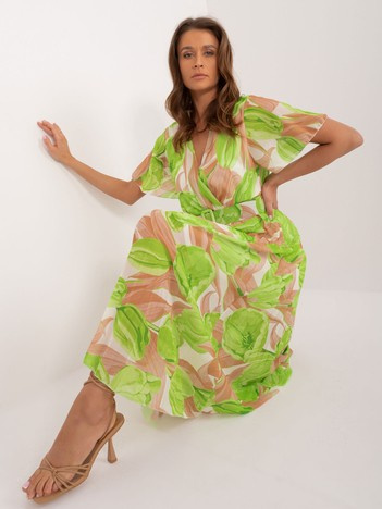 Beige and green midi dress one size with pleating