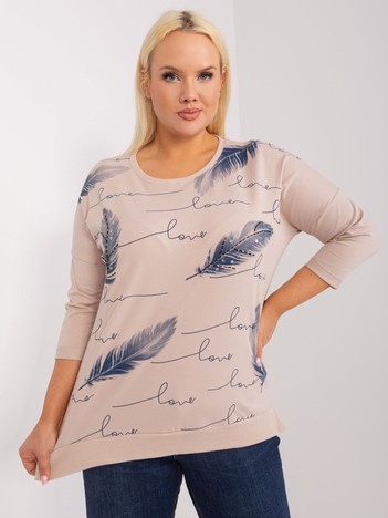 Wholesale Beige blouse plus size with 3/4 sleeve.