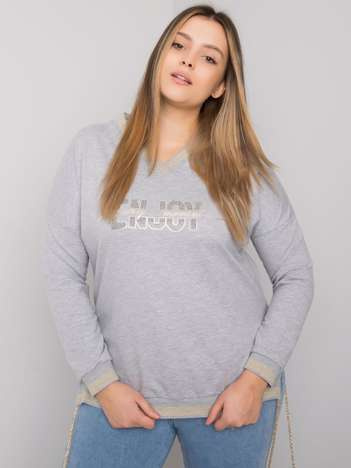 Grey melange plus size blouse with Lila applique