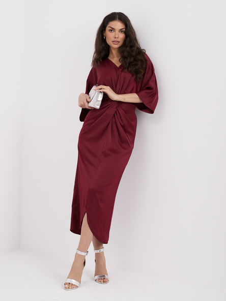Burgundy elegant dress with 3/4 sleeves RUE PARIS.