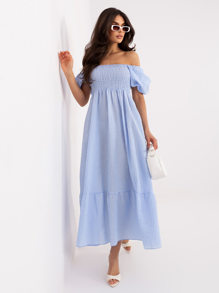 Light blue flared summer dress.
