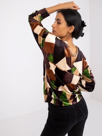 Brown-khaki patterned velor blouse Liliana