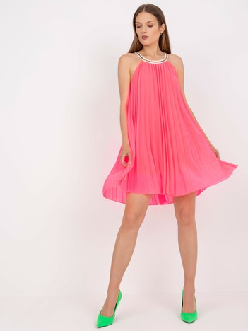 Fluo Pink Pleated One Size Strap Dress