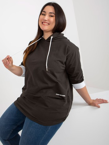 Hurt khaki cotton plus size sweatshirt with 3/4 sleeves.