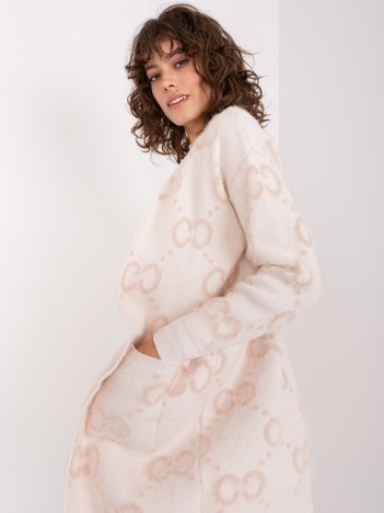 Beige women's cardigan with pockets.