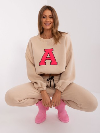 Beige-fluo pink tracksuit set with the letter A.