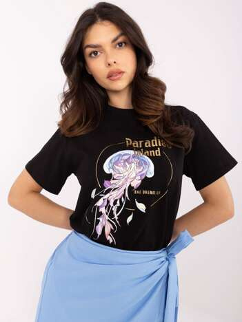 Wholesale Black Cotton T-shirt with Print