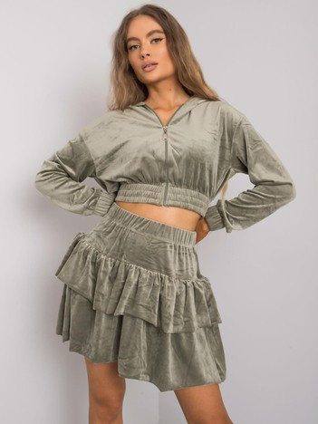 Bright khaki velour set with skirt Letta