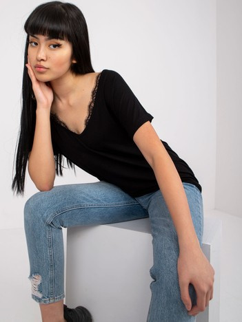 Black Aileen Viscose Solid Color T-Shirt 