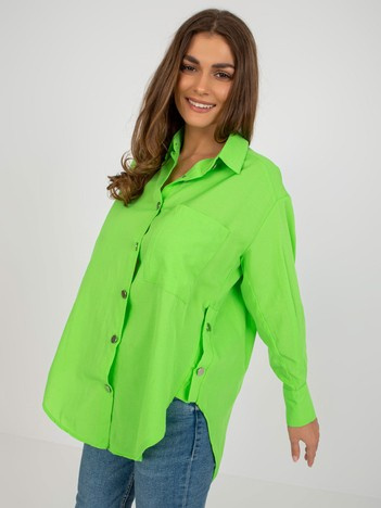 Wholesale Light Green Button-Up Shirt with Pocket.