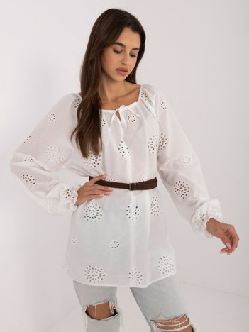 Hurt White lace casual blouse with a belt.
