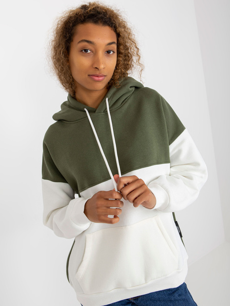 Hurt Khaki-ecru dresowa bluza basic kangurka RUE PARIS