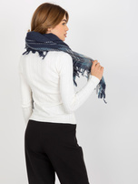 Hurt Granatowy szal damski w kratę z frędzlami