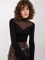 Hurt Czarna bluzka basic z długim rękawem z wiskozy BASIC FEEL GOOD