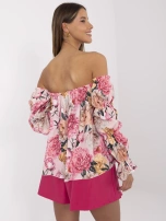 Hurt Różowo-beżowa damska bluzka hiszpanka w kwiaty