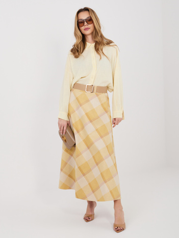 Żółta rozkloszowana spódnica w kratę