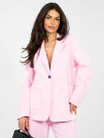 Pastelowa różowa jeansowa marynarka od kompletu RUE PARIS 