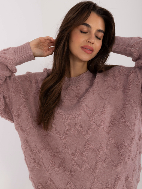 Hurt Jasnofioletowy damski sweter oversize z okrągłym dekoltem