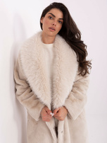 Light beige fur coat with pockets.