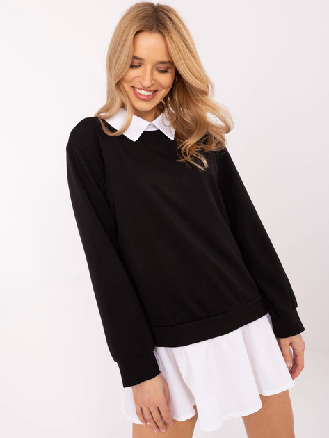 Hurtownia Czarna damska bluzka z koszulowym dołem