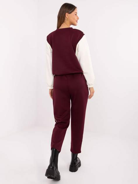Ecru-burgundowy komplet z bluzą bez kaptura