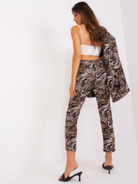 Beige-black suit fabric pants.