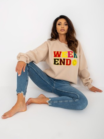 Hurt beige women's sweatshirt without hood with long sleeves.