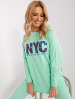 Hurt Miętowy komplet casualowy z bluzą z napisem 