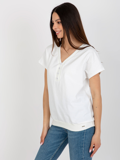 Hurt Ecru bawełniana bluzka basic z dekoltem V