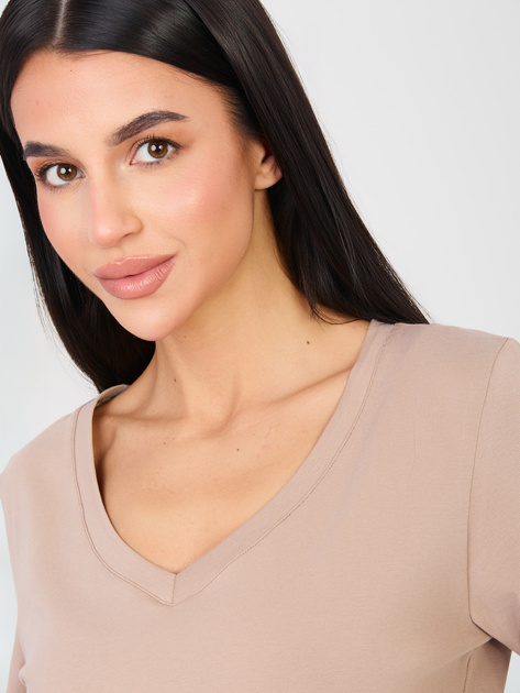 Ciemnobeżowy klasyczny t-shirt basic RUE PARIS