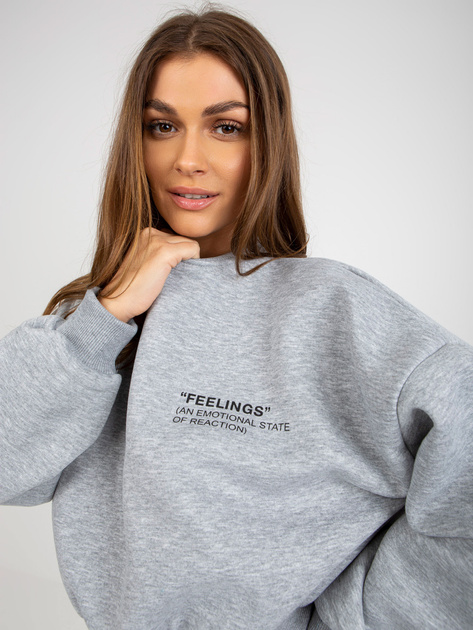 Hurtownia Szara dresowa bluza bez kaptura z napisem