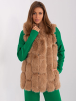 Hurt Camelowa futrzana kamizelka z podszewką 