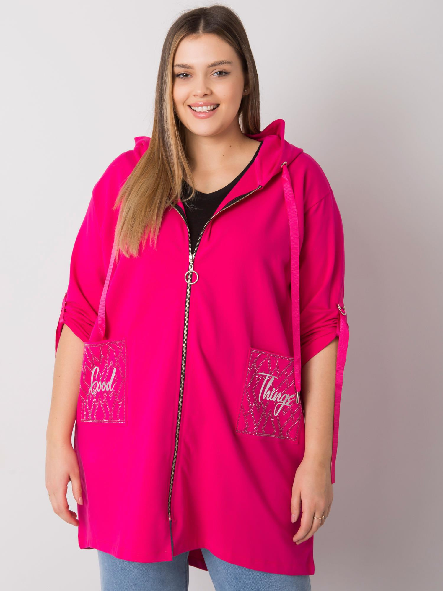 Zurich Fuchsia Plus Size Zipper Sweatshirt
