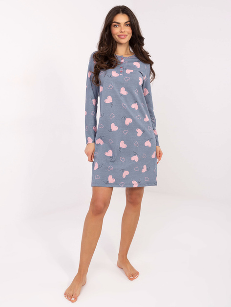 Brudnoniebieska damska koszula nocna z guzikami w serca