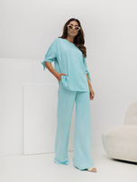 Miętowy damski komplet z wiązaniem na rękawach