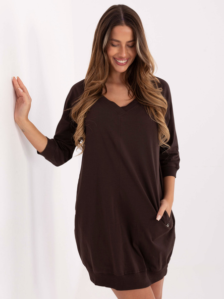 Ciemnobrązowa dresowa sukienka z kieszeniami BASIC FEEL GOOD