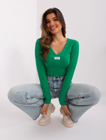 Hurt Zielona prążkowana bluzka z dekoltem V
