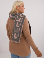 Hurt Szaro-brudnoróżowy szal damski z geometrycznym nadrukiem