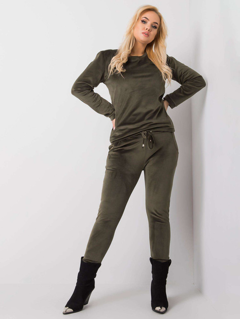 Khaki welurowy komplet plus size Jeanne