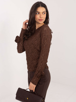 Czekoladowa elegancka bluzka z koronki