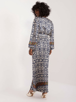 Hurt Granatowo-beżowa długa sukienka we wzory