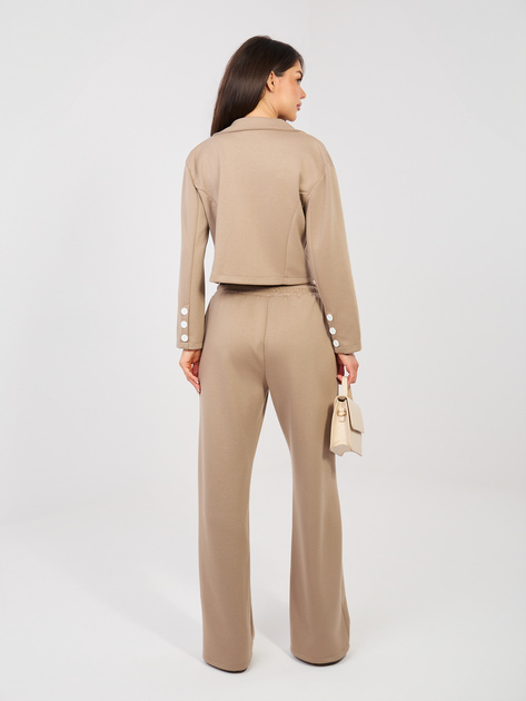 Ciemnobeżowy dwurzędowy komplet z miękkiego materiału RUE PARIS