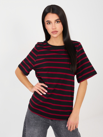 Czarno-czerwony bawełniany t-shirt basic RUE PARIS 