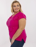 Fuksjowa damska bluzka plus size z cyrkoniami