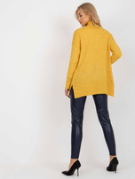 Hurtownia Żółty długi sweter oversize z kieszeniami