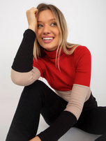 Hurt Czerwono-czarna bluzka basic z golfem w prążek